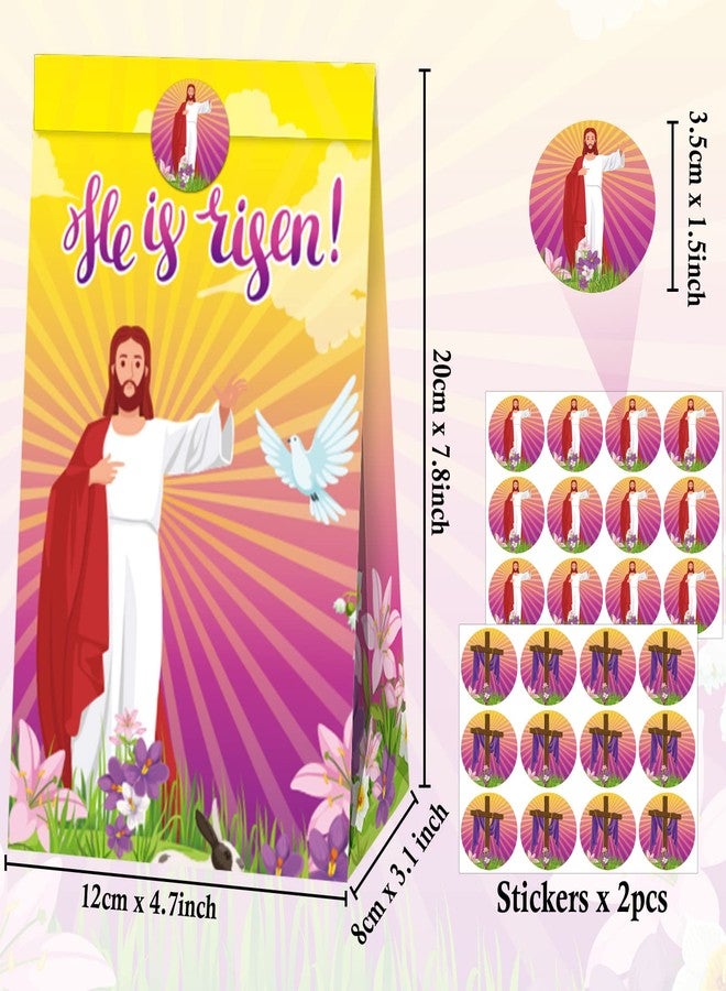 gisgfim أكياس هدايا ورقية لحفلة عيد الفصح "قام المسيح" مع ملصقات، عبوة من 24 كيسًا دينيًا مزينًا بصليب القيامة، أكياس حلوى وهدايا من الكتاب المقدس، مستلزمات تزيين لحفلات مدارس الأحد وعيد الفصح. - Image 2