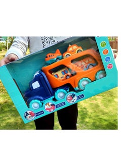 KASTWAVE Big Transport Truck with 4 Small Cute Pull Back Trucks Carrier Truck with Sound and Light Effects for 3-5 Years Old Toddlers Boys Girls Gift  - Image 3