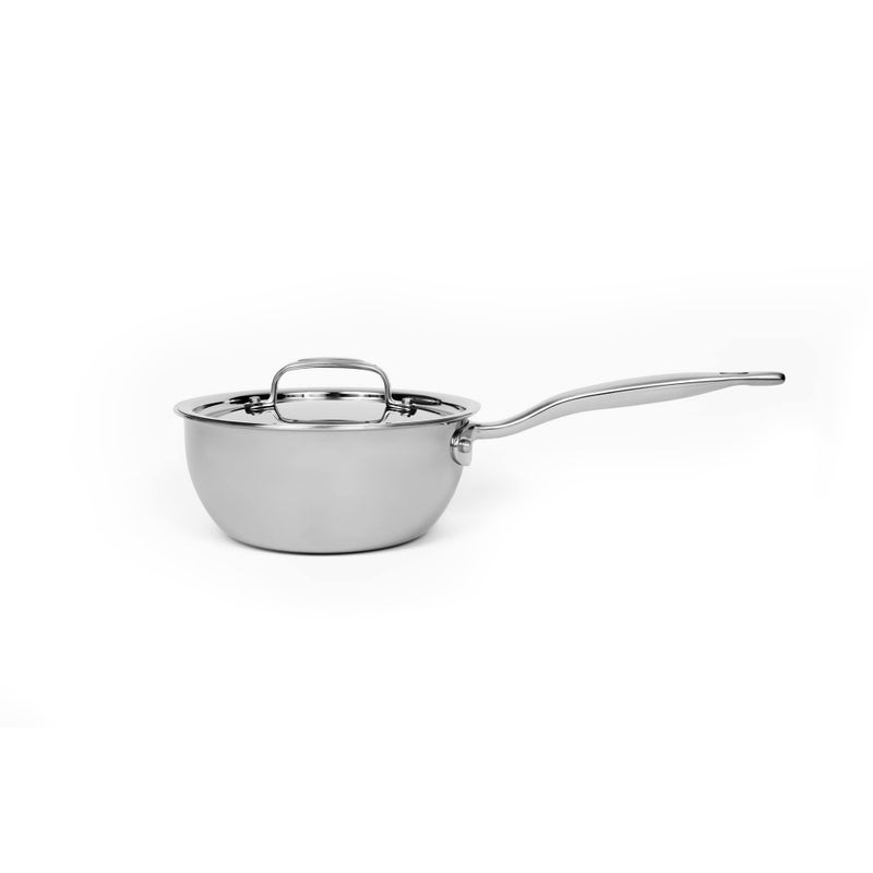 Heritage Steel 2 Quart Saucier with Lid Made in USA Titanium Series 316Ti Stainless Steel Pan with Stay Cool Handle Fully Clad with 5Ply Construction Induction Ready Non Toxic