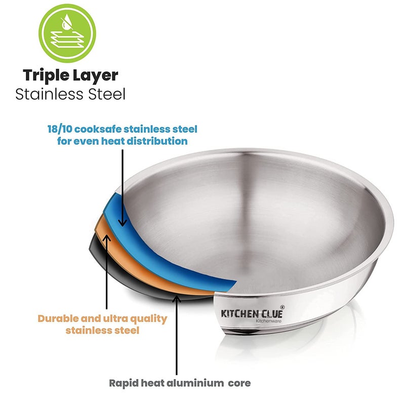 KITCHEN CLUE 304 Grade Quality Stainless Steel Cooking Tasla for Kitchen, 20 Cm - 1600 ML - Comes with 3 Layered SAS (Steel::Aluminium::Steel) Technology - Highly Durable - Inducton Friendly Bottom - Image 3