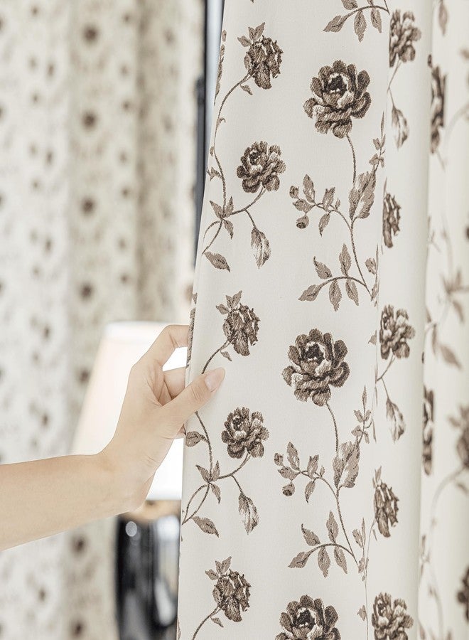 Beauoop ستائر Beauoop Floral المعتمة بنسبة 100%، طولها 63 بوصة، قطعتان، مناسبة لغرفة النوم وغرفة المعيشة، لون بني على بيج، بنقشة زهور الورد العتيقة، عازلة للحرارة والصوت، مزودة بحلقات معدنية، مقاس 52 × 63 بوصة. - Image 5