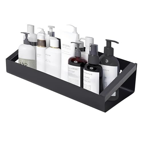 TechSrmaji Compact Wall Shelf Wall Mounted – Black Metal Floating Shelf for Small Spaces – Modern Minimalist Storage Rack for Bathroom, Kitchen, Bedroom & Living Room – Space Saving Organizer - Image 1