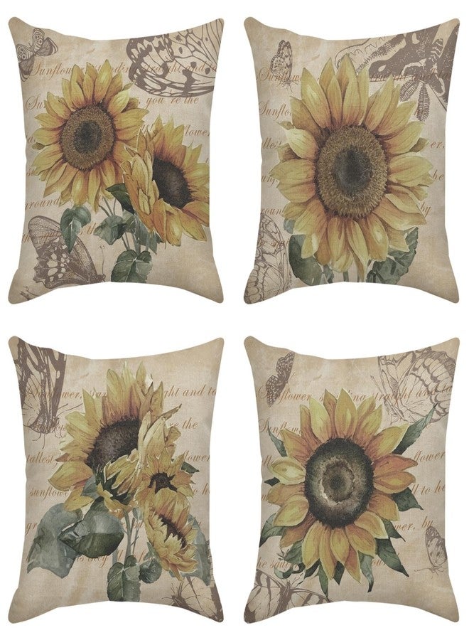 Sanwarm Throw Pillow Covers Home Decor Set of 4 Floral Sunflower Yellow Flower Green Pillow Cases Decorative 18 x 18 Inches Outdoor Cushion Couch Sofa Pillowcases - Image 1