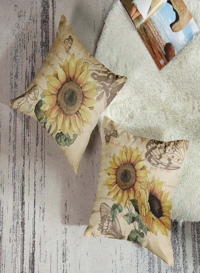 Sanwarm Throw Pillow Covers Home Decor Set of 4 Floral Sunflower Yellow Flower Green Pillow Cases Decorative 18 x 18 Inches Outdoor Cushion Couch Sofa Pillowcases - Image 3