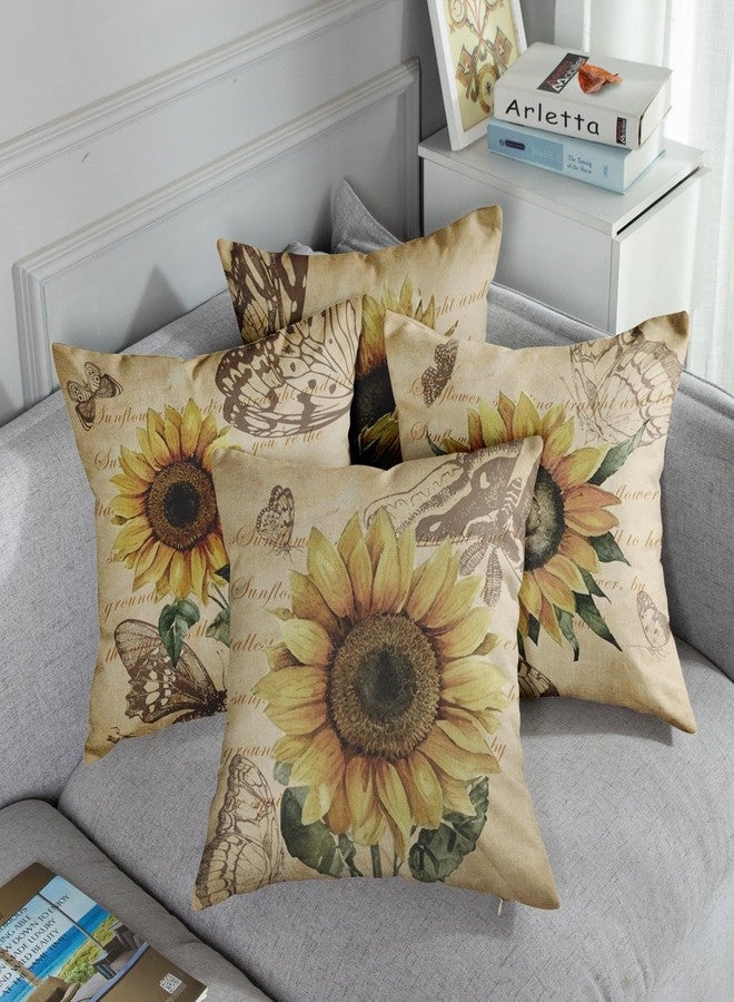 Sanwarm Throw Pillow Covers Home Decor Set of 4 Floral Sunflower Yellow Flower Green Pillow Cases Decorative 18 x 18 Inches Outdoor Cushion Couch Sofa Pillowcases - Image 5