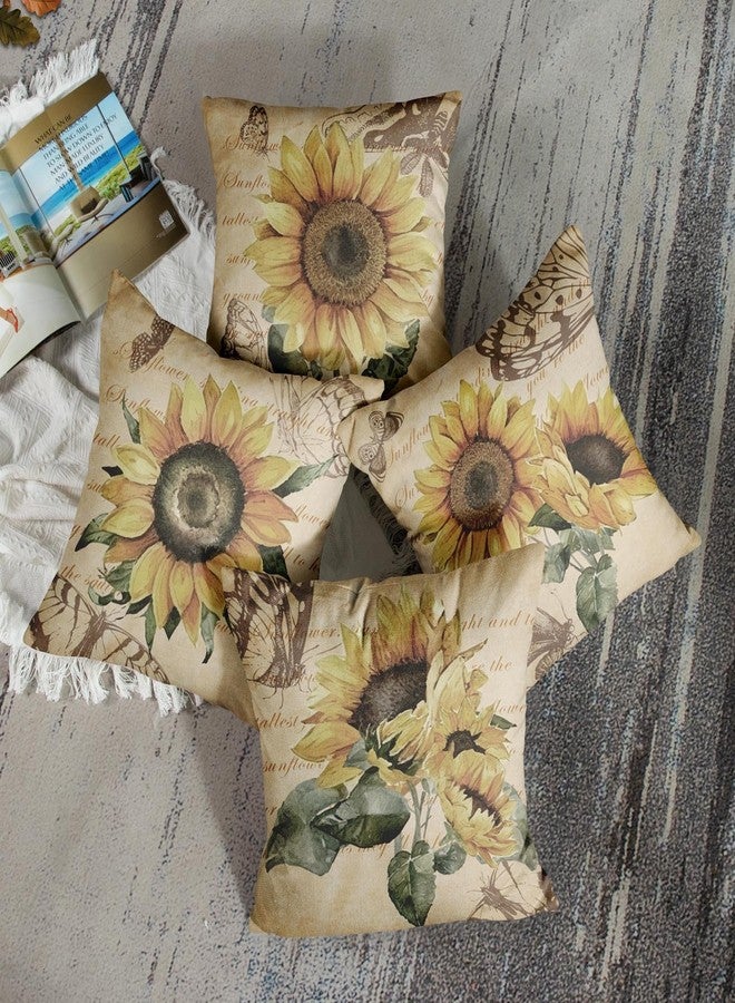 Sanwarm Throw Pillow Covers Home Decor Set of 4 Floral Sunflower Yellow Flower Green Pillow Cases Decorative 18 x 18 Inches Outdoor Cushion Couch Sofa Pillowcases - Image 2