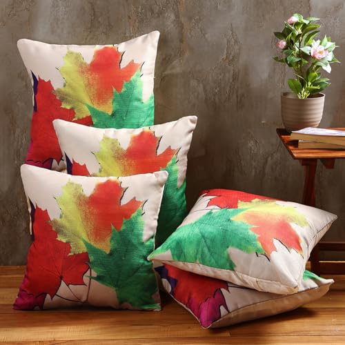 ROMEE Designer Floral Printed Cushion Cover 16 inch x 16 inch Set of 5 | Decorative Square Jute Throw Pillow/Cushion Cover for Living Room, Sofa, Couch, Bedroom (Multicolor) - Image 1