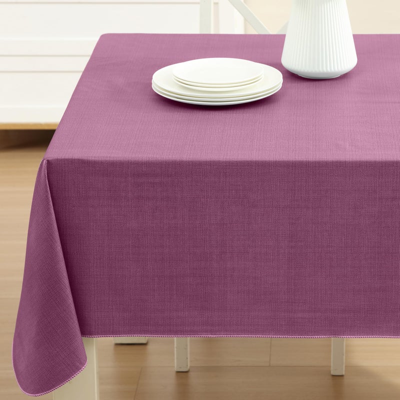 Cafe Hotel Linen Look Vinyl Flannel Backed Tablecloth Heavyweight 4 Gauge 60 x 120 Inch Rectangle Burgundy Indoor Outdoor Waterproof Wipe Clean Table Cover