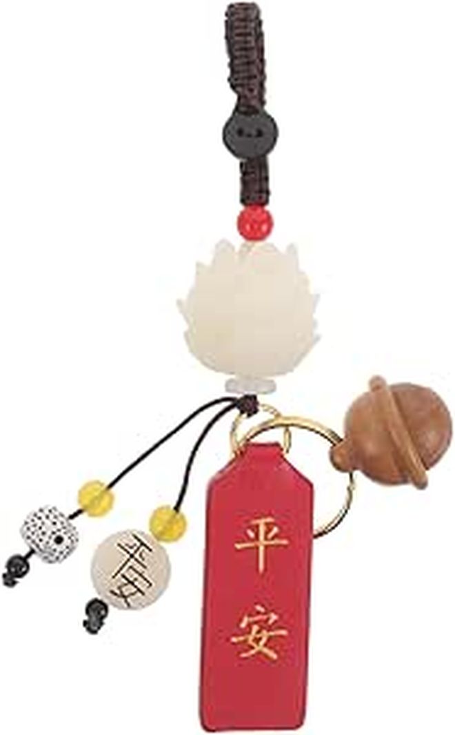 LOGOFUN Wooden Lucky Feng Shui Blessing Bell Keychain Car Rearview Mirror Hanging Decor Gift - Image 1