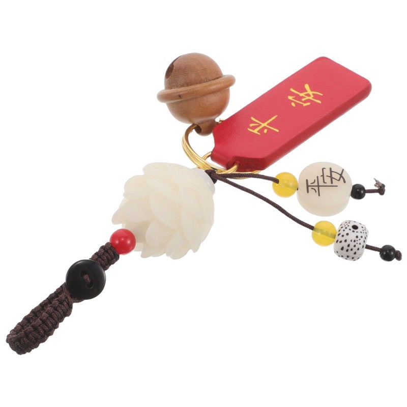 LOGOFUN Wooden Lucky Feng Shui Blessing Bell Keychain Car Rearview Mirror Hanging Decor Gift - Image 4