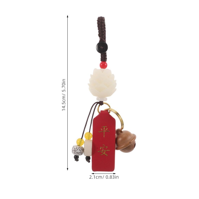 LOGOFUN Wooden Lucky Feng Shui Blessing Bell Keychain Car Rearview Mirror Hanging Decor Gift - Image 3