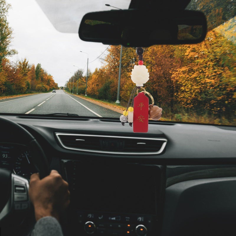 LOGOFUN Wooden Lucky Feng Shui Blessing Bell Keychain Car Rearview Mirror Hanging Decor Gift - Image 5