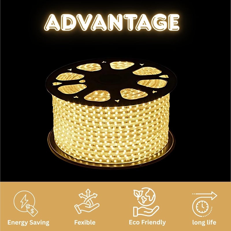 One94Store 22 متر ضوء حبل LED – 2835 LED 120 LEDs/M ضوء شريط زخرفي مقاوم للماء للسقف، ديوالي، عيد الميلاد، الشرفة، المنزل والديكور الخارجي (أبيض دافئ) - Image 2