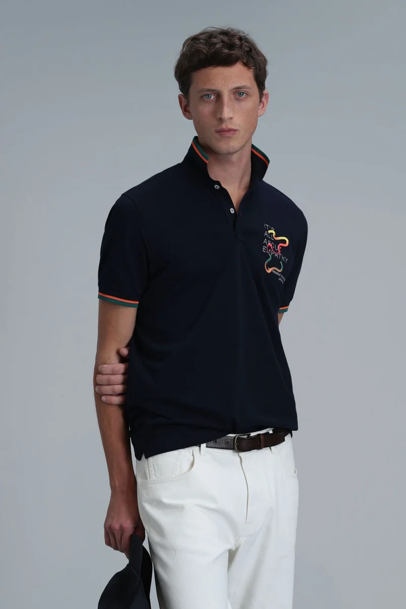 Lufian Men's King Smart Polo T-Shirt 111040173 Navy Blue