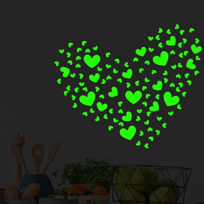 114 PIECES HEARTSHAPED GLOW IN THE DARK STICKERS HOLOGRAPHIC STICKERS FOR TEENS WALL DECALS PERFECT FOR BEDROOM DECOR OR PARTY BIRTHDAY GIFT