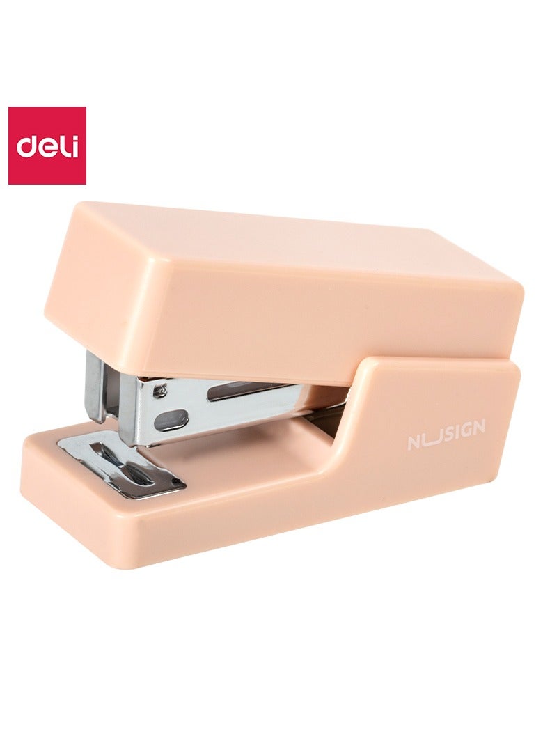Deli Nusign ENS083 Portable Stapler with 830 Staples, 12-Sheet Capacity, Anti-Skid Base & Spring-Loaded Mechanism - Pink - Image 1