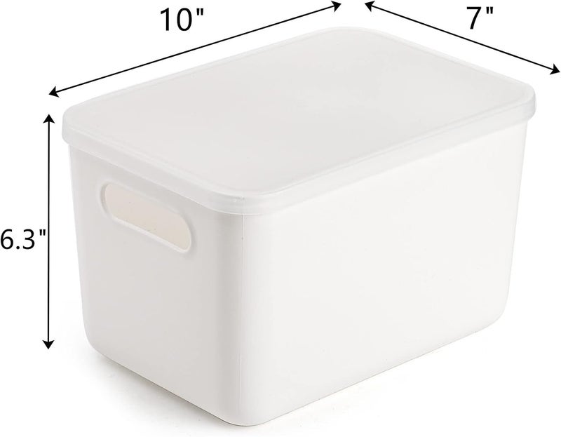 Lawei 4 Pack Plastic Storage Bins with Lid, White Stackable Storage Basket Organizer Box, Sturdy Containers Organizing Lidded Bins for Shelves, Cabinet, Desk, Pantry, Bedroom, Bathroom, Book, Toys - Image 2