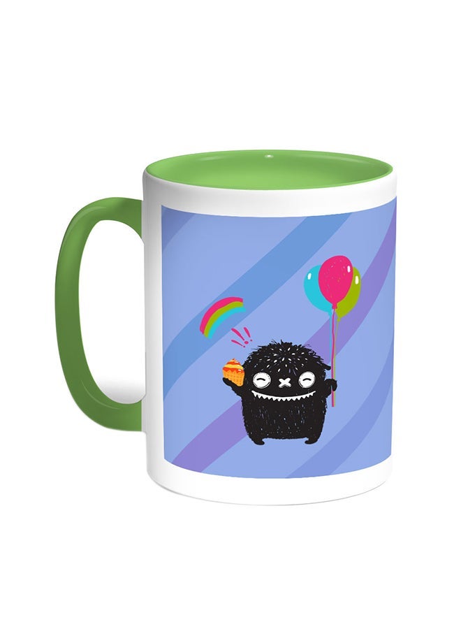 Cartoon Drawing - The Joy Of Eid Printed Coffee Mug Green/White 11ounce