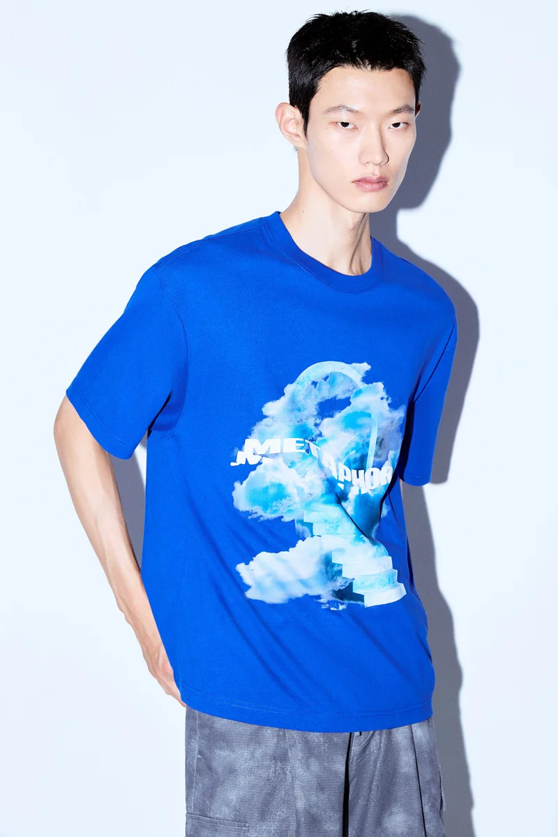 H&M  Loose Fit Printed cotton T-shirt for Men | Best Price UAE