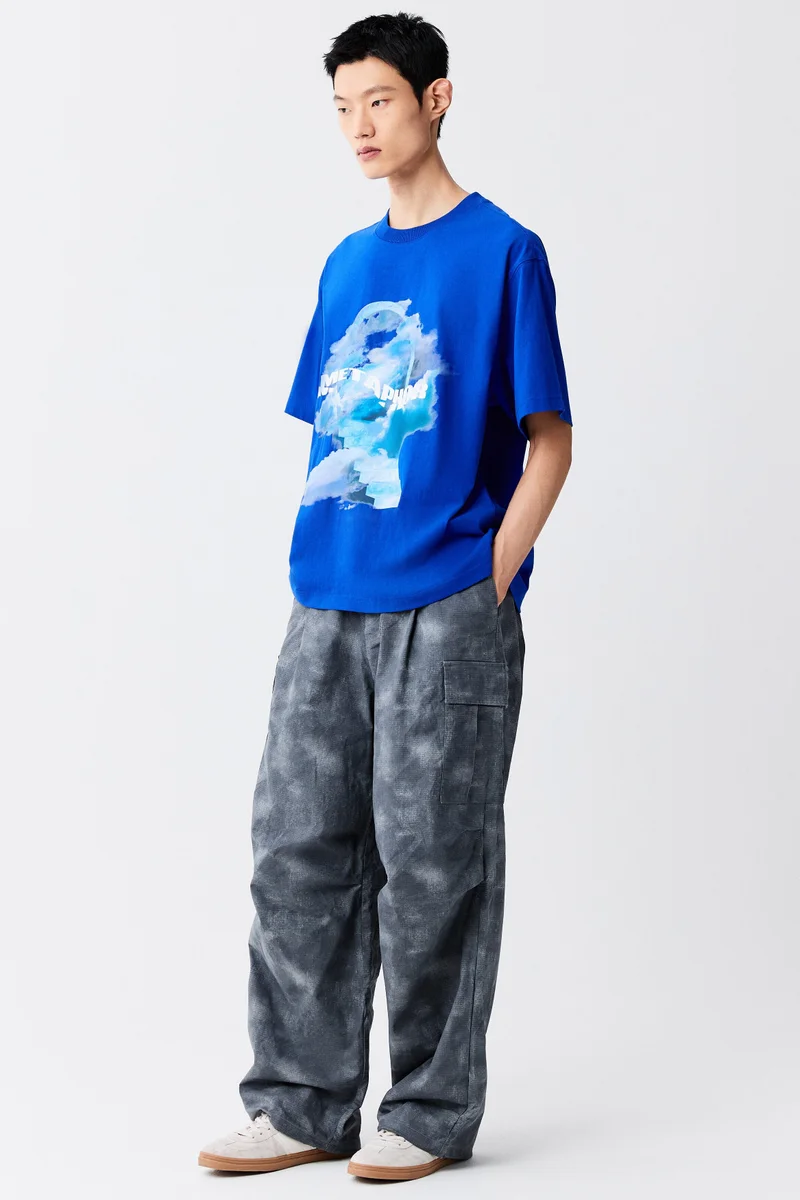 H&M  Loose Fit Printed cotton T-shirt for Men | Best Price UAE