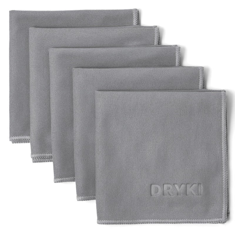 DRYKI Sweat Absorbing Handkerchiefs  The Original QuickDry Microfiber Sweat Rags  Towels for Face Hands  Body  Perfect for Gym Sports and Work Grey 5 Pack