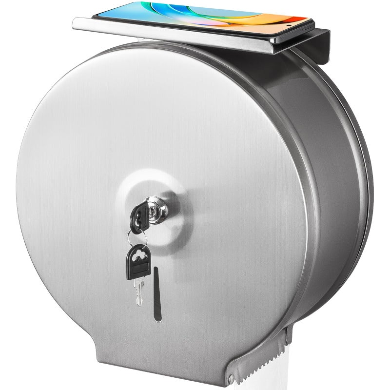 Commercial Jumbo Toilet Paper Dispenser with Shelf Wall Mount Stainless Steel 9 Roll Toilet Paper Holder Brushed Touchless Toilet Tissue Dispenser