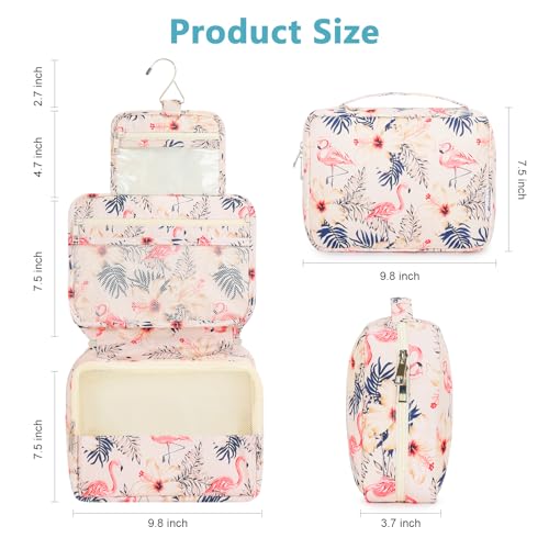Mossio Hanging Toiletry Bag with Sturdy Hook - Large Portable Cosmetic Makeup Travel Organizer for Men & Women Beige Bird - Image 4