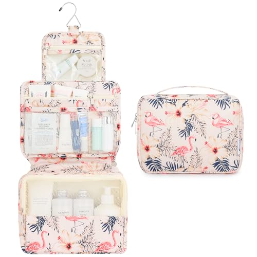 Mossio Hanging Toiletry Bag with Sturdy Hook - Large Portable Cosmetic Makeup Travel Organizer for Men & Women Beige Bird - Image 2