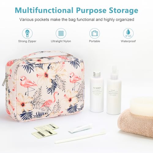 Mossio Hanging Toiletry Bag with Sturdy Hook - Large Portable Cosmetic Makeup Travel Organizer for Men & Women Beige Bird - Image 3