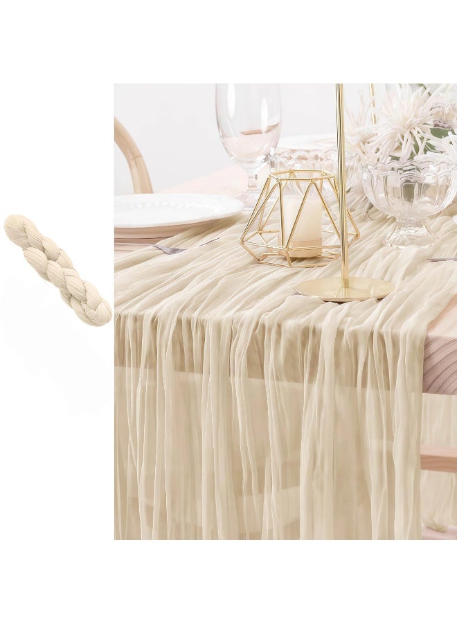 CHIYLE 90*300cm Cheesecloth Table Runner Ivory – Rustic Gauze Tablecloth for Wedding & Party Décor - Image 1