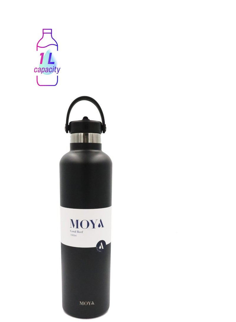 Moya "Coral Reef" 1L Insulated Sustainable Water Bottle Black - Image 1