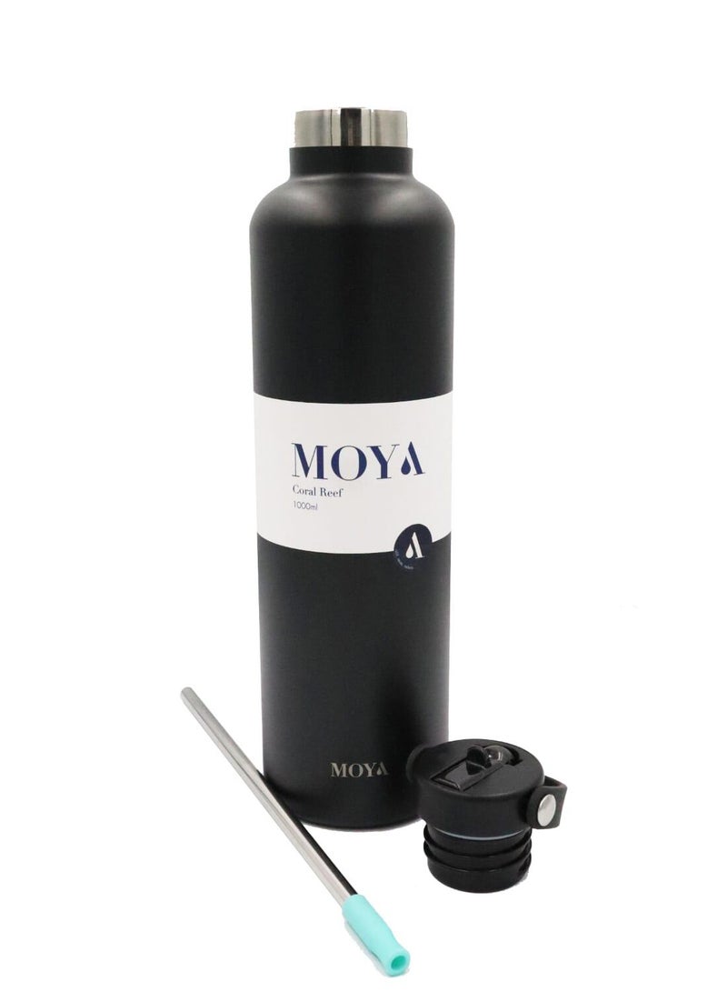 Moya "Coral Reef" 1L Insulated Sustainable Water Bottle Black - Image 4