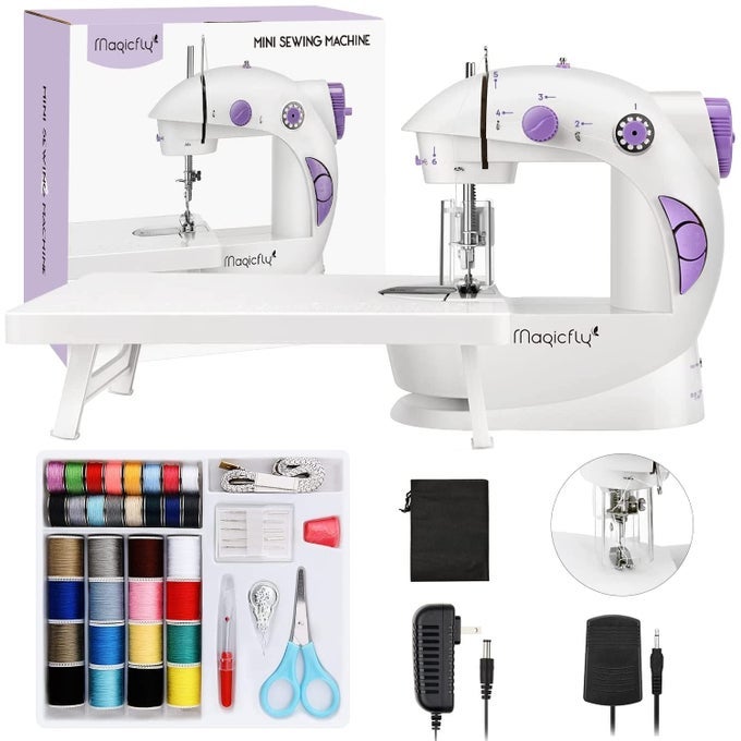 MINI SEWING MACHINE FOR BEGINNER DUAL SPEED PORTABLE MACHINE WITH EXTENSION TABLE LIGHT SEWING KIT FOR HOUSEHOLD TRAVEL