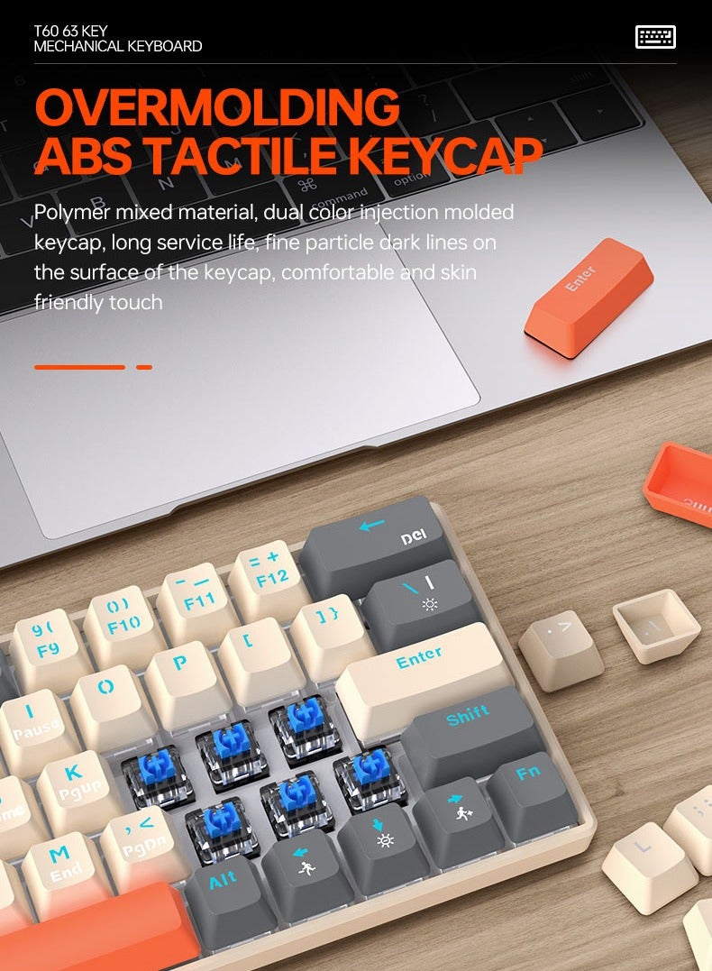 T-WOLF 63 Keys Mechanical Gaming Keyboard ,75% Mini Wired Waterproof Backlit Silent Color RGB Light Effect ,Suitable for PC/Ps4/Xbox Gamers - Image 4