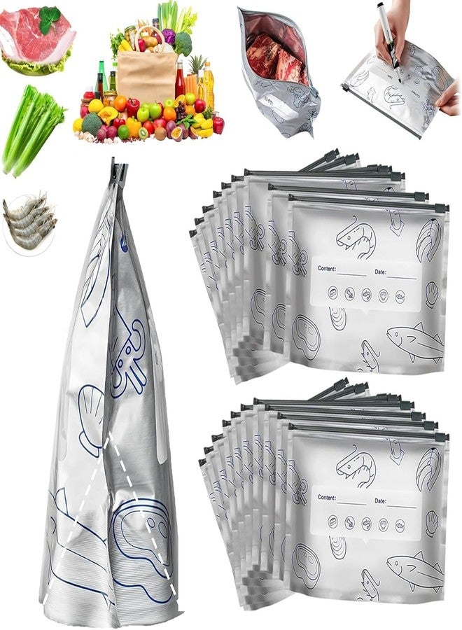RONFILD 10 PCS Reusable Aluminum Food Storage Bag, Stand Up Foil Sealable Bags with Zip Lock,Food Storage Preservation Bags, Leakproof Aluminium Foil Fresh keeping Bag for Vegetable Fruit Meat - Image 1