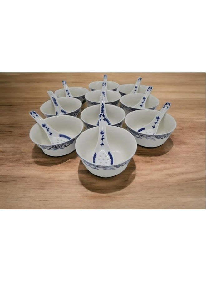Festcool 10 Pcs Fine Bone China Blue and White Bowl, with Free 10 Porcelain Spoons, Rice Bowl, Cereal Bowl, Soup Bowl, Fruit Bowl Set - Image 4