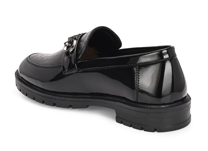 MACTREE Croco Print Leather Slipon Loafers for Men | Chunky Sole Loafers (Black, UK 9) - Image 5