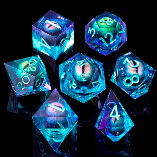 YEMEKO BeholderS Eye DND Dice Dragon Eye Liquid Core Sharp Edge Handmade Dice Set for Dungeons and Dragons Ttrpg MultiSided RPG Polyhedral Resin RoleplayingGreen Purple - Image 1