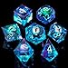 YEMEKO BeholderS Eye DND Dice Dragon Eye Liquid Core Sharp Edge Handmade Dice Set for Dungeons and Dragons Ttrpg MultiSided RPG Polyhedral Resin RoleplayingGreen Purple - Image 2