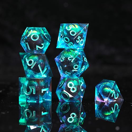 YEMEKO BeholderS Eye DND Dice Dragon Eye Liquid Core Sharp Edge Handmade Dice Set for Dungeons and Dragons Ttrpg MultiSided RPG Polyhedral Resin RoleplayingGreen Purple - Image 5