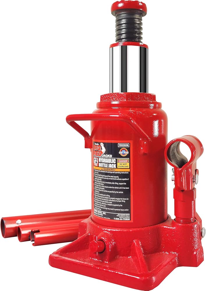 BIG RED T91207A Torin Hydraulic Stubby Low Profile Welded Bottle Jack, 12 Ton (24,000 lb) Capacity, Red - Image 1
