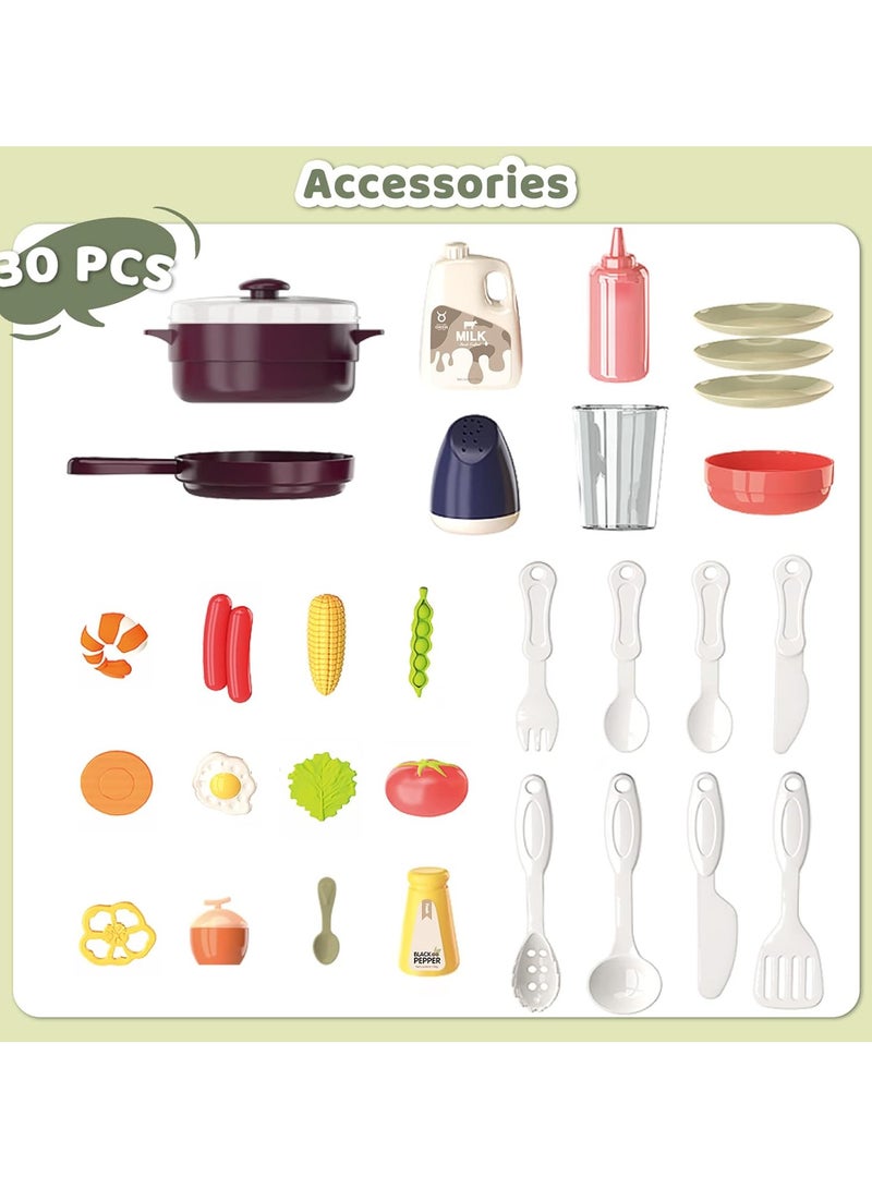 لعبة مطبخ متكاملة للأطفال – تصميم تفاعلي يحتوي على فرن، موقد، حوض غسيل، أدوات طبخ وأطعمة وهمية، مع مؤثرات صوتية وضوئية واقعية تضيف جوًا ممتعًا أثناء اللعب.   تشجع على تنمية الخيال، المهارات الحركية، والتفاعل الاجتماعي.   مناسبة للأطفال من عمر 3 سنوات فما فوق. - Image 5