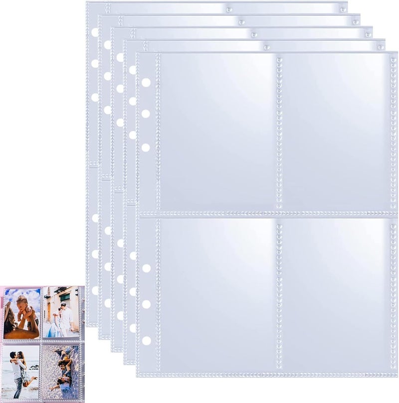 X spring Binder Sleeves, 30 Sheets Double Side A5 Binder Inserts, Clear Binder Pockets 4 Pocket, 6 Ring Binder Photo Sleeves, Pocket Sleeves Refill Sheets For Storing Photos, Postcards, Trading Card - Image 1