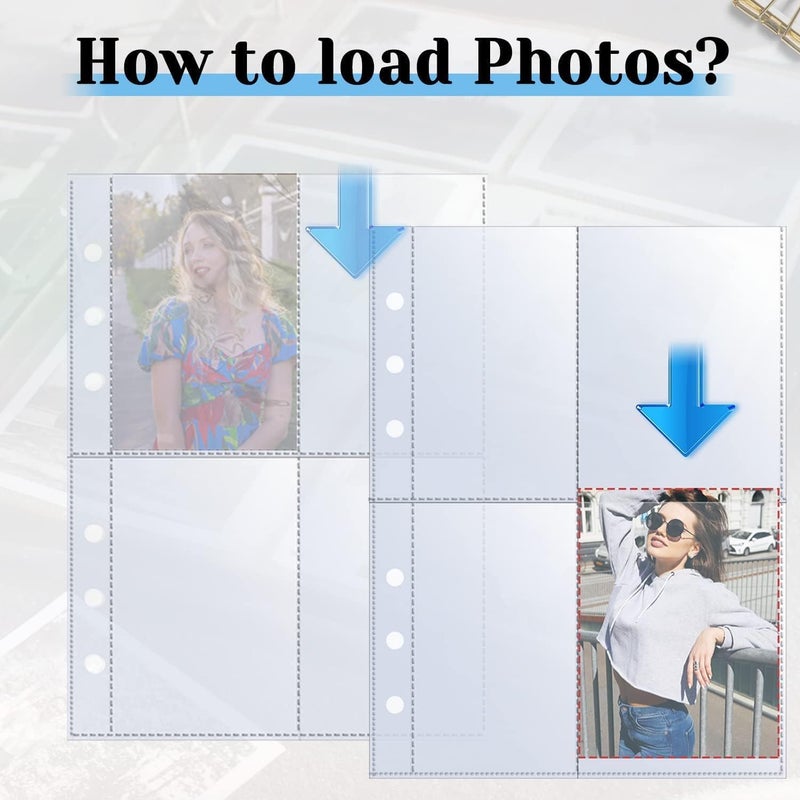 X spring Binder Sleeves, 30 Sheets Double Side A5 Binder Inserts, Clear Binder Pockets 4 Pocket, 6 Ring Binder Photo Sleeves, Pocket Sleeves Refill Sheets For Storing Photos, Postcards, Trading Card - Image 5