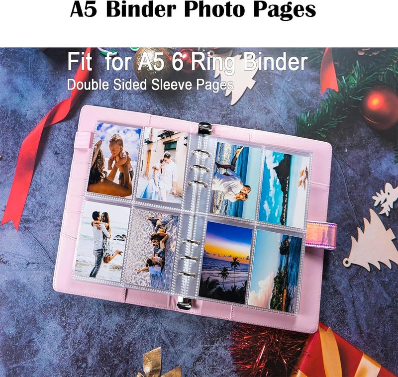 X spring Binder Sleeves, 30 Sheets Double Side A5 Binder Inserts, Clear Binder Pockets 4 Pocket, 6 Ring Binder Photo Sleeves, Pocket Sleeves Refill Sheets For Storing Photos, Postcards, Trading Card - Image 2