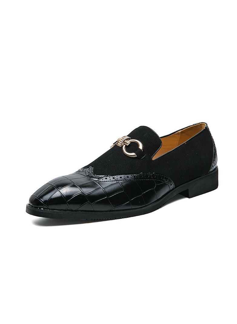 Loquat Men's Fashionable British Style Leather Shoes Black  - Image 1
