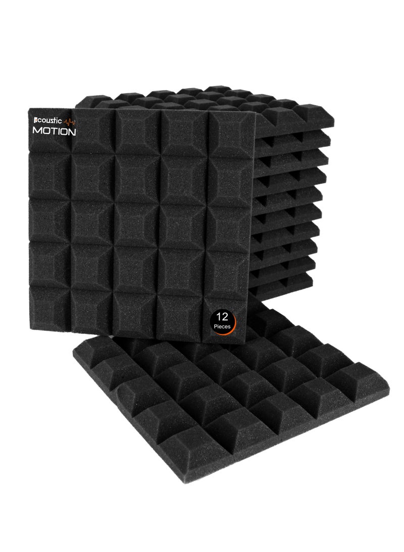 Acoustic Motion Acoustic Foam Panels-Sound Proof BLOCKS design Panel With Self-Adhesive Set Of 12 3X30X30Cm Dark Grey Stylish Acoustic Panels Basic For studio,recording,home,office,Acoustic Room Treatment - Image 1