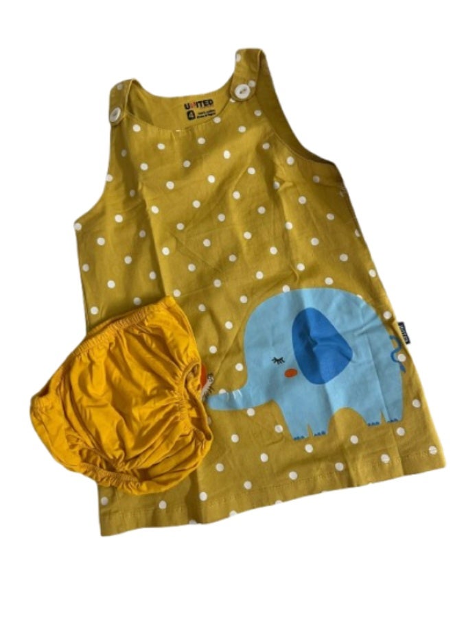 Yellow girls' dress with an elephant design - Image 1