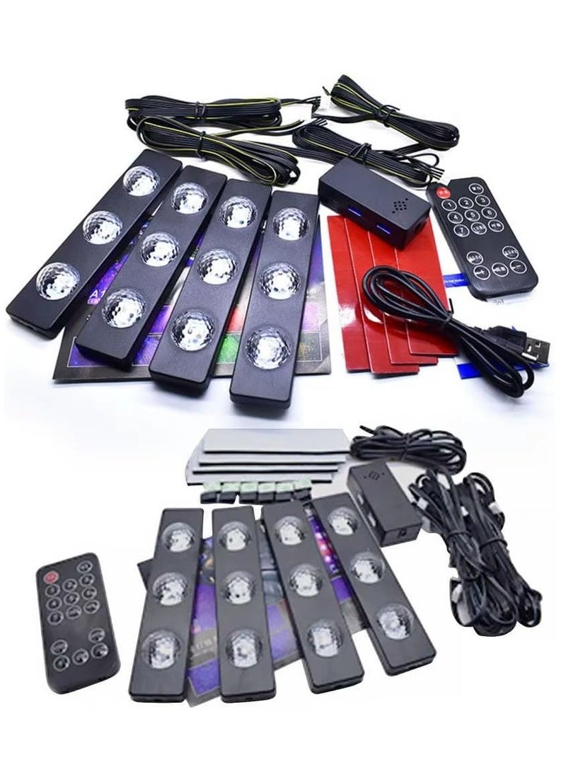 Car Interior LED Strip Lights, RGB Atmosphere Starlight, 4-Piece USB Kit with Re-mote Control, Multicolour - Image 1
