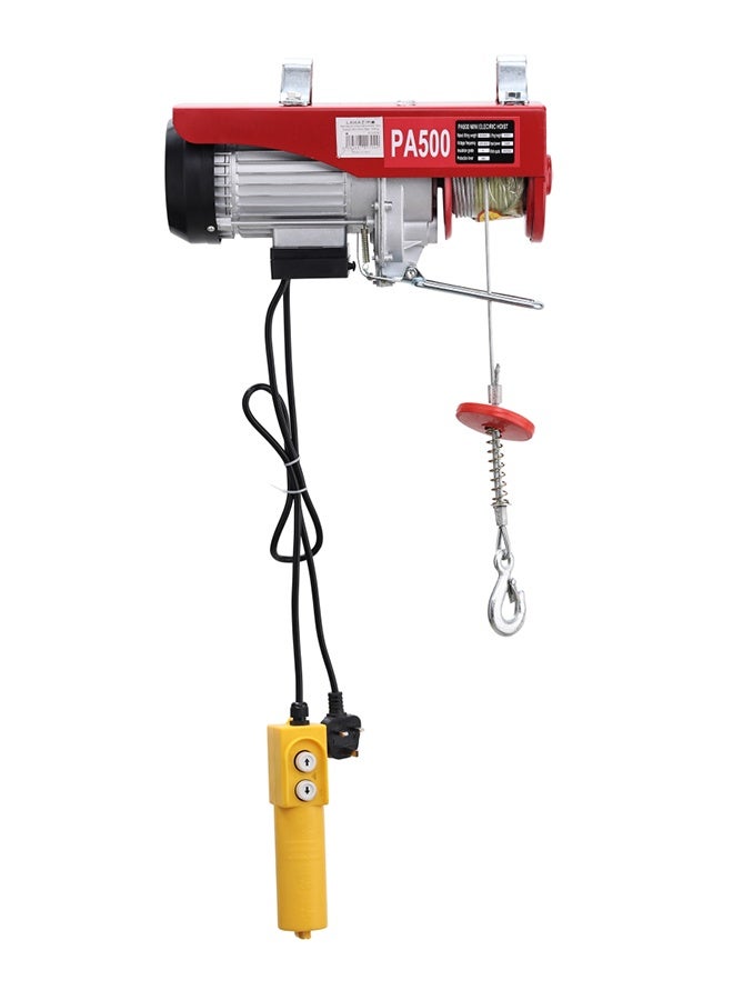 لوازم رافعة محرك مع واير 20 متر تحمل 500 كغ - رافعة كهربائية حمراء تعمل بقدرة 1020 واط على تيار 220 فولت مزودة بسلك نحاسي ومقبس ثلاثي وجهاز تحكم سلكي - مثالية للورش، المستودعات، وأعمال الرفع الصناعية - Image 1